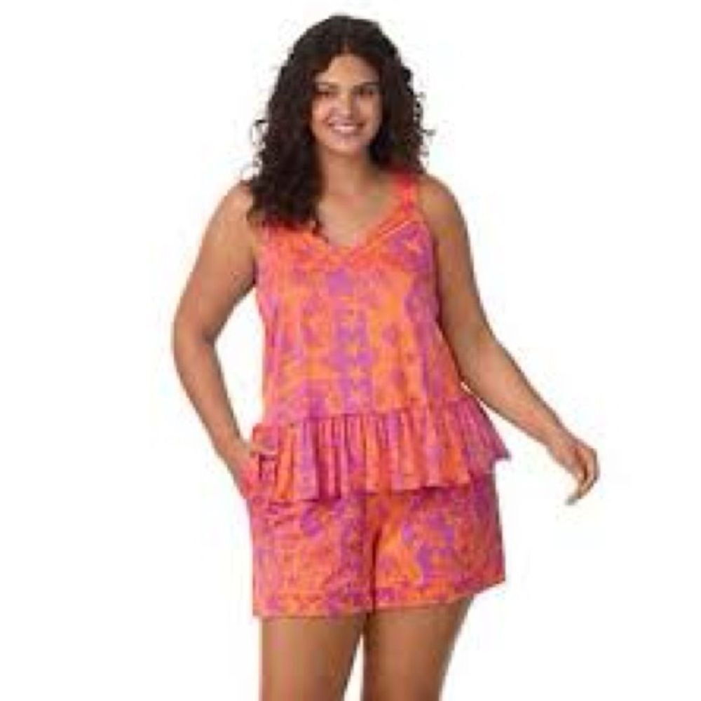 Cuddl Duds Cozy Tank Top Shorts Pajama NEW Set 2pc Medium Coral Shell